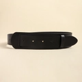 Detail of a minimalist black leather waist belt with two decorative gold round studs - Black