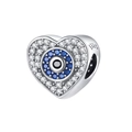 Herzanhänger aus Silber mit blauem Auge des Bösen und funkelnden Kristallen für Schmuck - Blaues Böser-Blick-Herz