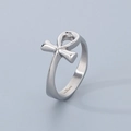 Anello con croce Ankh in acciaio inossidabile argento con finitura lucida - US 7 / Color Acciaio