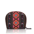 Ethnic style semi-circle wallet with colorful geometric pattern and metal zipper - Brown