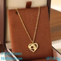 18K gold stainless steel heart pendant necklace with two hands holding in a gift box - Big Hand Holding Little Hand Silhouette Zirconia Heart Style (KN292747-Z)