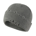 Distressed grey ribbed knit beanie for men and women with stylish ripped hole details - L(58-60cm) / Light Gray