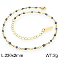 Gold flat cross chain anklet with black drip oil beads, 230mm length and 2g weight - Gold Black Beads (KJ4097-Z)