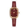 Montre vintage femme à quartz avec bracelet cuir bordeaux et boîtier doré strass - Cadran Blanc Or Rose Bracelet Rouge