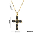 Goldene Kreuzkette mit schwarzen ovalen Steinen, 40+5 cm Länge und 38 mm Anhänger - Goldenes Kreuz mit schwarzem Zirkon (505)