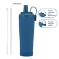 Navy blue 830ml thermal tumbler with 1.2cm wide Tritan straw and magnetic handle - 830ml / Lake Blue