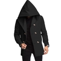Men's slim fit black hooded trench coat with mid-length cut and double-breasted closure - S / Black