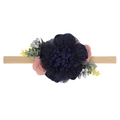 Soft nylon infant headband with dark blue mesh flower and delicate floral accents - Style 20 (20)
