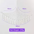 Macramé corner hammock for plush toys in off-white with tassels and 110x140cm size - Wooden Beads Style