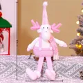 Renna di Natale in peluche rosa con paillettes e cappello, decorazione da 48cm - Renna rosa dalle gambe lunghe