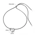 Collier en cordon noir réglable avec un pendentif en forme de cœur en acier poli - Grand Style de Cœur 3D (PDD1000) / Argenté