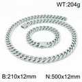 Ensemble collier et bracelet maille gourmette argenté en acier avec dimensions et poids - Ensemble Couleur Argent 12mm (KS141844-Z)