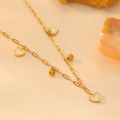 Detailed view of gold chain necklace featuring white heart pendants and gold bead accents - Gold White Shell Heart Necklace