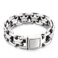 Men's silver stainless steel curb chain bracelet with flat links and square buckle - 20mm x 23.5cm / Steel Color (KB167701-KJX)