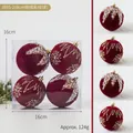 Set of 4 burgundy flocked Christmas balls with pearls and snowflake sequins decoration - 8cm Flocked Balls-4pcs Set / Burgundy Flocked Pearl Painted Ball