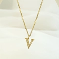 Gold plated titanium steel necklace with letter V pendant and sparkling zircon stones - Letter V / Gold