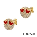 18K vergoldete Smiley-Ohrstecker mit weißen Zirkonia und roten Emaille-Herzen - Rotes Herz Augen Smiley