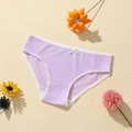 Light purple ribbed cotton panties for women with white lace trim and bow detail - Light Purple