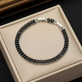 Fashion tennis bracelet with 2.5x5mm black zircon stones in a silver setting for men and women - 18cm+Extension Platinum Plated Black Zircon