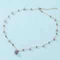 Collier élégant en perles d'Edison avec perles mauves, roses et blanches sur chaîne dorée - Qualité 3A (Plaqué Or) / Violet