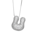 Balloon style letter U necklace pendant in silver with pavé-set cubic zirconia crystals - Letter U / Silver