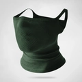Dark green breathable neck gaiter with ear loops and ergonomic knitted texture design - Neck Gaiter Style / Army Green