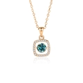 Square silver necklace in rose gold finish with round blue-green gemstone and pavé diamonds - Rose Gold With Green Moissanite (FDTD-038)