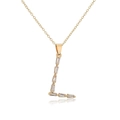 Macro detail of 18K gold plated letter L pendant with rectangle cubic zirconia stone - Letter L