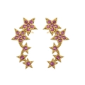 Pendientes de cinco estrellas con circonitas rosa sobre latón bañado en oro - Rojo