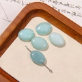 Five light blue oval natural stone beads and metal needle for jewelry making - Light Blue Oval Loose Bead Style (38号)