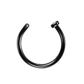 Close-up of a sleek black stainless steel open hoop nose ring for body piercing jewelry - Style A / 0.8x8mm / Black