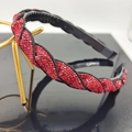 Elegant red rhinestone twisted headband with anti-slip inner teeth for secure hair styling - Red Rhinestone