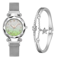 Detail of silver mesh strap quartz watch with gradient glitter dial and star bracelet - Watch+Bracelet / Silver