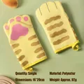 Thickened polyester oven mitt in yellow cat paw design with tiger stripes and pink pads - Single Glove / Yellow Paw Style