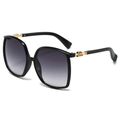 Oversized square black sunglasses with gradient lenses and gold metal temple accents - Black Frame Gradient Gray Lens