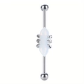 Piercing industrial in acciaio inossidabile con opale bianco a griffe - Opale