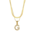 Double-layered gold stainless steel necklace with sparkling crystal letter G pendant - Letter G Style