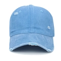 Light blue distressed washed denim baseball cap with vintage frayed holes and curved brim - Adjustable / Sky Blue