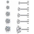Set di cinque orecchini a lobo in acciaio argento con zirconi di varie dimensioni - Stile 4 Griffe Acciaio Inox (3-7mm)