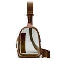 Clear PVC crossbody chest bag with brown nylon straps and leather trim for sports - Caramel