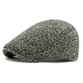 Classic grey tweed flat cap for women and men featuring a vintage herringbone texture - 55-59cm Adjustable / Black