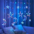 Multi-color LED star and moon curtain lights for festive window decoration - Multicolor Star Moon