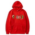 Red Christmas hoodie featuring Charlie festive print with reindeer antlers and hat - Red