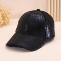 Gorra de béisbol negra de moda en cuero sintético de cocodrilo para protección solar - Ajustable / Negro