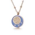 Rose gold zodiac coin necklace with Leo lion pendant and blue enamel beaded chain - Leo (KN196865-K)