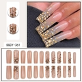 Extra long square press-on nails in nude pink with gradient gold rhinestones set - Nude Pink and Amber Gradient Rhinestone Style (SGCY-361)