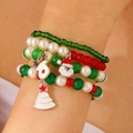Ensemble de bracelets de Noël en perles avec breloques Père Noël et renne - Ensemble de 3 Bracelets Superposables