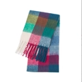 Rainbow checkered mohair scarf with blue and pink pastel tones and tassel trim - Size 11