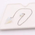 Cone-shaped opal stone pendulum pendant on a silver metal chain for dowsing and healing - Conical Stone + Silver Chain / Opal