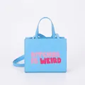 Light blue square tote bag with pink street style lettering and adjustable shoulder strap - Blue